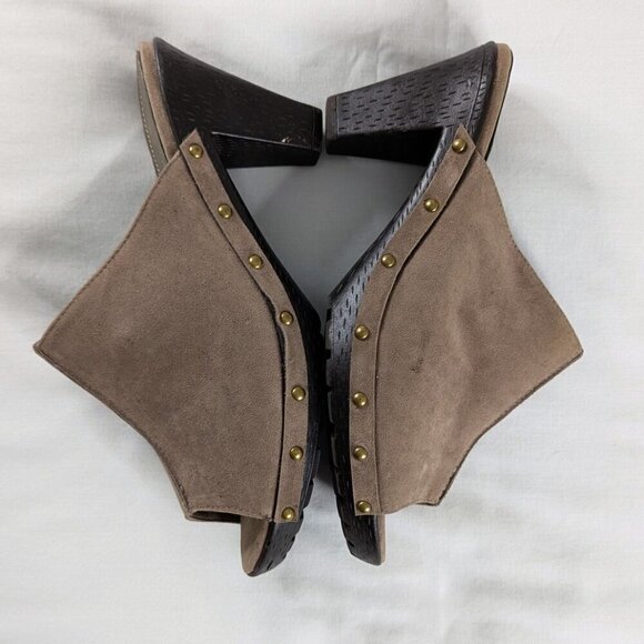 Lane Bryant Tan Faux Suede Studded Platform Block Heel Open Toe Sandals - Picture 3 of 7